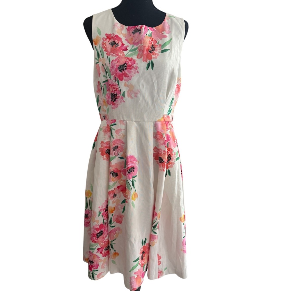 ModCloth Womens Large Pink Floral Fit Flare Dress Sleeveless L Church Preppy